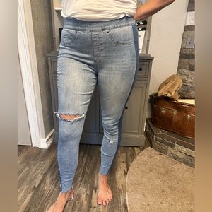 SPANX Denim Jean Leggings Light Wash w/Strips